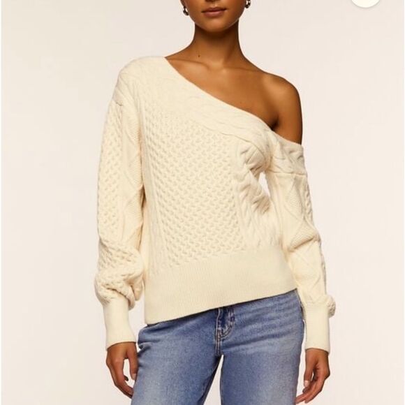 Small Forever 21 Cream One-Shoulder Cable Knit Sweater NWOT - Picture 1 of 5